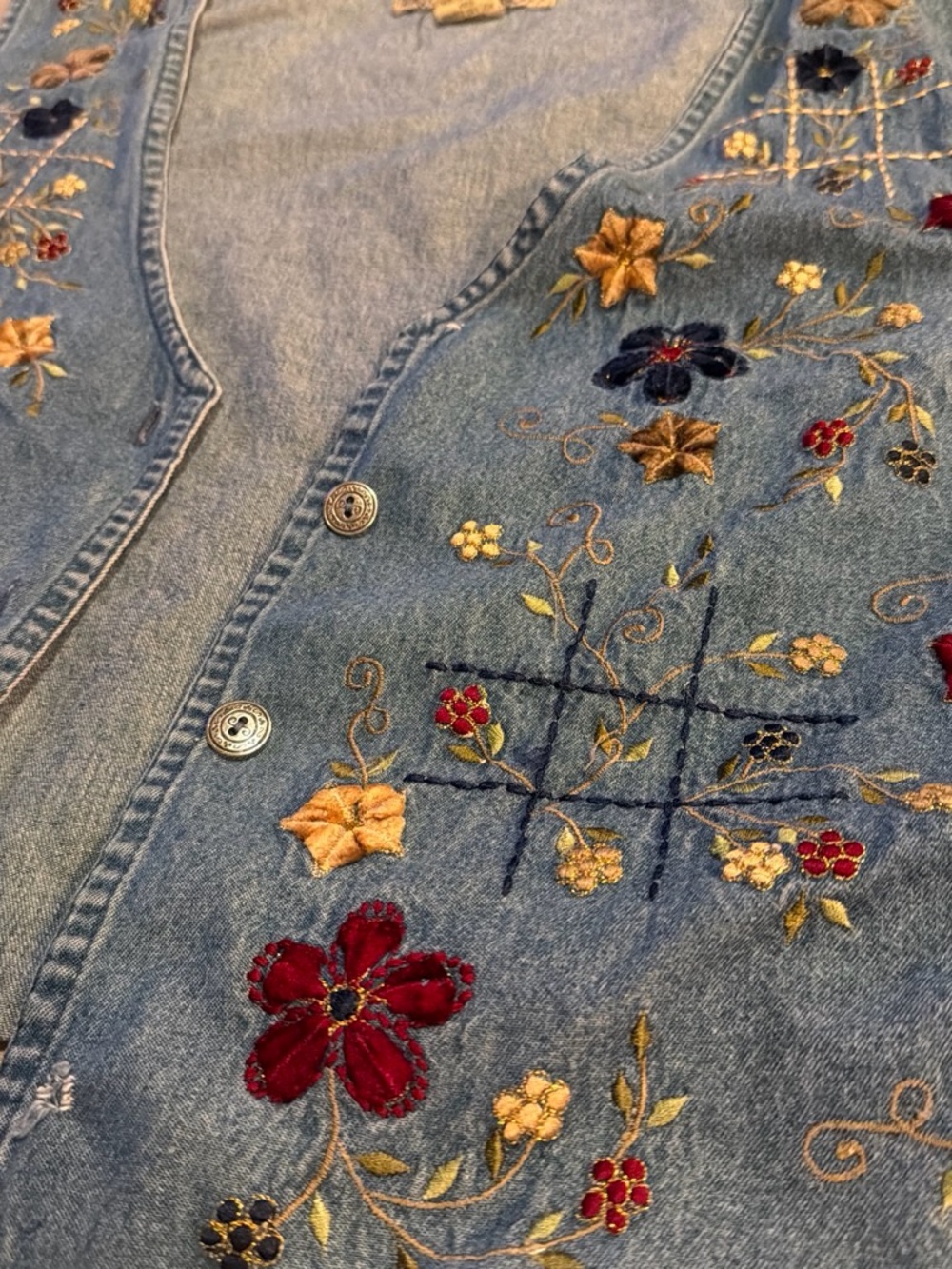 Embroidered Denim Vest - Floral Blue - Picture 2 of 5